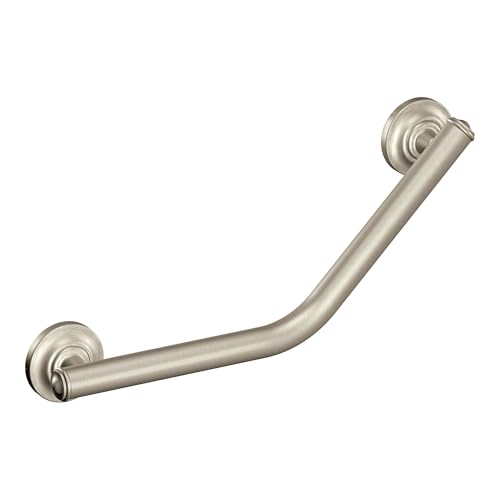 Moen Brushed Nickel Bathroom Safety 16-Inch Stainless Steel Angled Shower Grab Bar for Handicapped or Elderly, RA8716D1GBN