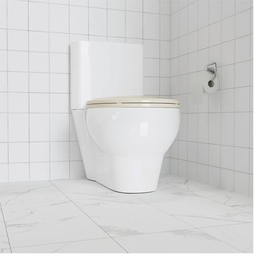 17" Round Toilet Seat, Soft Close Toilet Seat with Quiet Lid,Almond Polypropylene Toilet Seat Cover with Never Loosen Durable Lid, Easy to Install and Clean - color: Almond, Standard, size: Round (17″)
