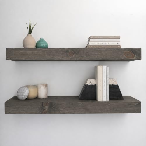 Urbandi Modern Floating Shelves 3 Inches Thick for Wall, Wide Shelves for Kitchen, Living Room, Bedroom, and Bathroom, Natural Pine Wood, Rustic Wooden Shelf, (Set of 2) (Aged Barrel, 36Lx3Hx6D) - color: Aged Barrel, size: 36Lx3Hx6D