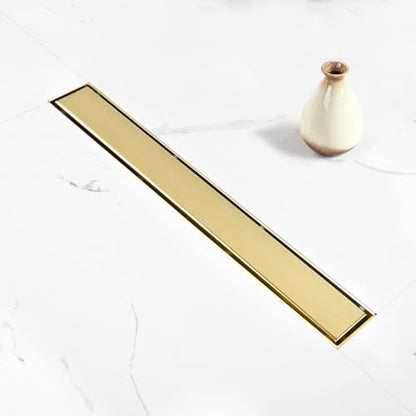 40" Linear Shower Drain Brushed Gold Drain with Tile Insert Grate | AISI 304 Stainless Steel Fast Drainage Rectangle Hidden Shower Trench,Detachable Hair Catcher Easy to install,Leveling Feet - color: Gold, size: 40 Inch (No Base)
