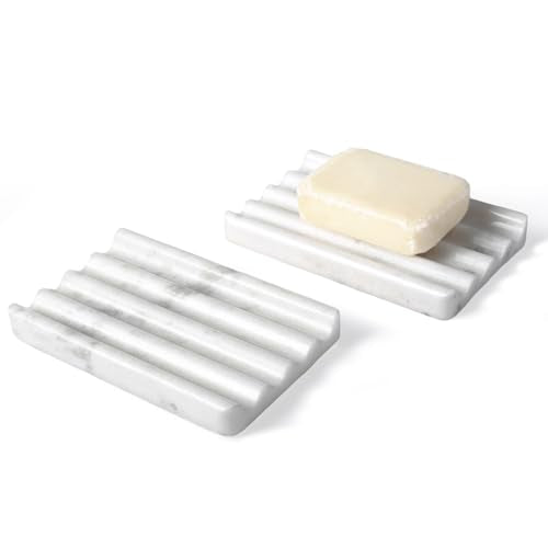 2 Pcs Marble Soap Holder, Soap Dish for Shower, Bathroom, Kitchen, Multi-Function Bar Soaps Holder, Soaps Saver with Water Ripple Design, Soap Tray(Namib Fantasy) - color: Namib Fantasy
