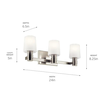 Kichler Adani 3-Light Bathroom Vanity Light, Brushed Nickel | Modern vanity light with opal glass for bathrooms and powder rooms (24" x 8.25"), 55176NI - color: Brushed Nickel, size: 24"