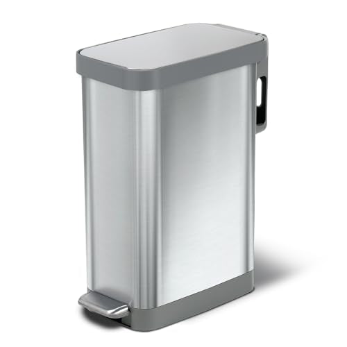 Glad Slim Trash Can with Clorox Odor Protection - Narrow Kitchen Garbage Bin with Soft Close Lid, Step On Foot Pedal and Waste Bag Roll Holder, All Stainless, 12 Gallon/45 Liter - color: All Stainless