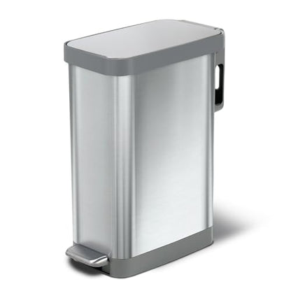 Glad Slim Trash Can with Clorox Odor Protection - Narrow Kitchen Garbage Bin with Soft Close Lid, Step On Foot Pedal and Waste Bag Roll Holder, All Stainless, 12 Gallon/45 Liter - color: All Stainless