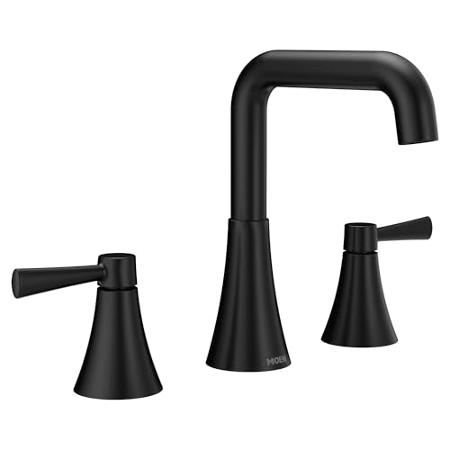 Moen Ronan Matte Black Two-Handle Widespread Modern Double Bend Bathroom Faucet, Valve Included, 84026BL - color: Matte Black, style: 2-Handle Widespread