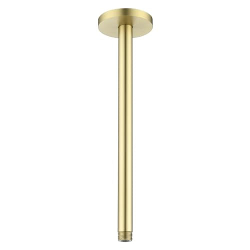 RANDOM Shower Arm with Flange,Gold 12 Inches Ceiling Mount Shower Head Extension Arm Straight Arm Ceiling-Mounted For Fixed Shower Head,Brushed Gold.RD91038-12BG - color: 12″ Brushed Gold(Round Flange)