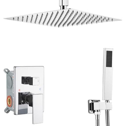 ‎Polished Chrome Shower System Bathroom 12 Inch Rain Shower Head Ceiling Mount with Handheld Luxury High Pressure Shower Combo Set Shower Faucet Rough-in Valve Body and Trim Kit - color: Polished Chrome, size: 12 Inch
