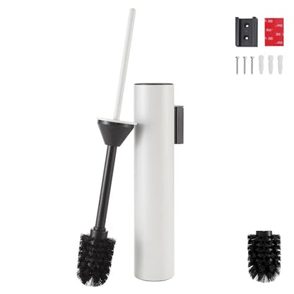 Wall Mounted WhiteToilet Brush with Holder,Durable Cleaning Toilet Bowl Brushes with Holders - color: White
