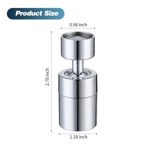 360° Swivel Faucet Aerator, Dual Mode Water Saving Sprayer Head, Chrome Brass Nozzle, Universal Fit for Kitchen & Bathroom Sinks (22mm Male & 24mm Female)