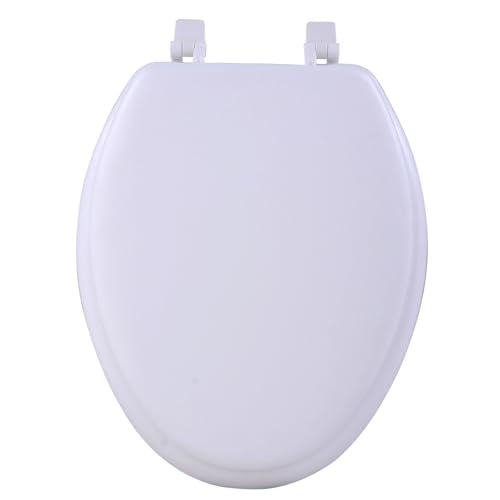 PowerSellerUSA Vinyl Soft Elongated Toilet Seat, Adjustable Hinges Toilet Seats with Non Slip Grip Tight Bumpers, Oval Shape Heavy Duty Plastic Bathroom Toilet Seat Close Lid Set, White - color: White - Vinyl, size: 19" Elongated