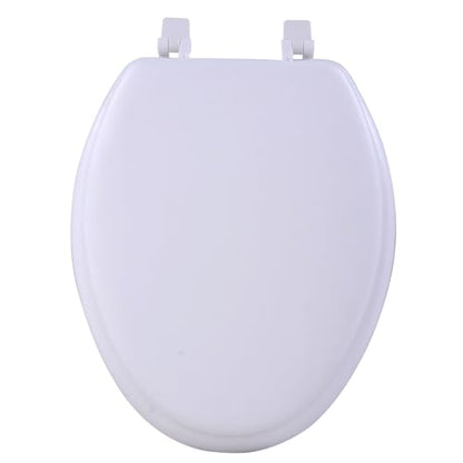 PowerSellerUSA Vinyl Soft Elongated Toilet Seat, Adjustable Hinges Toilet Seats with Non Slip Grip Tight Bumpers, Oval Shape Heavy Duty Plastic Bathroom Toilet Seat Close Lid Set, White - color: White - Vinyl, size: 19" Elongated
