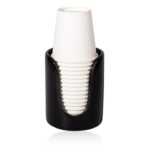 Ceramic Bathroom Cup Dispenser, Fits 3–4 Oz Cups, 1 Pack, Black | Small Countertop Cup Holder for Mouthwash & Rinsing – Non-Slip Base, Easy-Access Design, Kitchen & Bathroom Ready - color: Black, size: 1 Pack