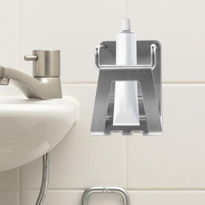 Stainless Steel Wall Toothbrush Rack with Rinsing Cup Holder Wall-Mounted Organizer for Toothbrushes Toothpaste and Bathroom Items Easy No-Drill Installation Water-Drain Design