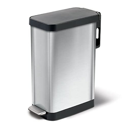 Glad Slim Trash Can with Clorox Odor Protection - Narrow Kitchen Garbage Bin with Soft Close Lid, Step On Foot Pedal and Waste Bag Roll Holder, Stainless Steel, 12 Gallon/45 Liter - color: Stainless Steel