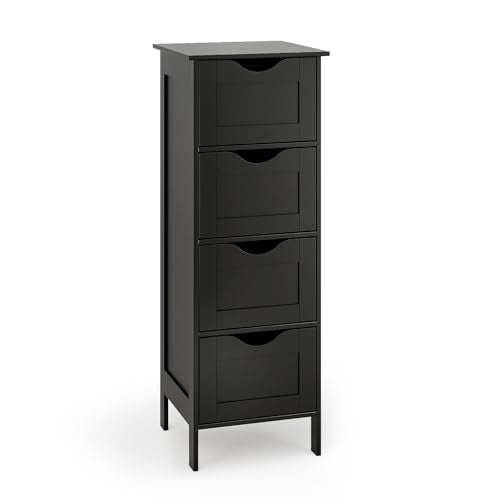 VINGLI Black Bathroom Storage Cabinet with 4 Drawers, Slim Freestanding Floor Cabinet for Small Spaces, Narrow Side Organizer Storage Unit for Restroom, Living Room & Kitchen, Farmhouse Style - color: Black, size: 4-Drawer
