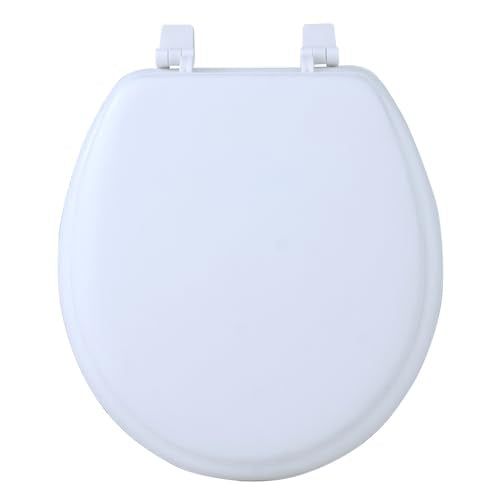 PowerSellerUSA Vinyl Round Soft Toilet Seat, Adjustable Hinges Toilet Seats with Non Slip Grip Tight Bumpers, Standard Heavy Duty Plastic Bathroom Toilet Seat Close Lid Set, White - color: White - Vinyl, size: 17" Standard