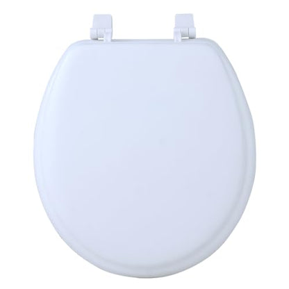 PowerSellerUSA Vinyl Round Soft Toilet Seat, Adjustable Hinges Toilet Seats with Non Slip Grip Tight Bumpers, Standard Heavy Duty Plastic Bathroom Toilet Seat Close Lid Set, White - color: White - Vinyl, size: 17" Standard