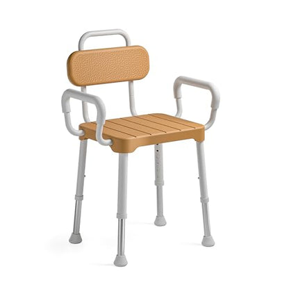 Loyoda Shower Chair with Arms and Back for Seniors, 350 lb Capacity | FSA/HSA Eligible, Adjustable Height Shower Bench for Inside Shower or Bathtub, Non-Slip Feet, Waterproof and Durable - size: Brown