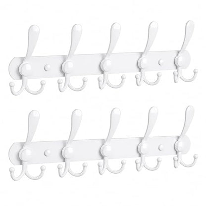 YUNISS Coat Rack Wall Mounted，5 Tri Stainless Steel Coat Hook for Coat Hat Robes Towel in Mudroom Entryway (White, 2 Pack 5 Hook) - color: White, size: 2 Pack 5 Hook