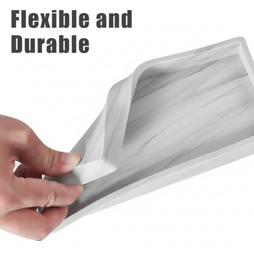 2PCS 11.8” L x 5” W Silicone Soap Dispenser Tray, Bathroom Sink Vanity Trays for Dresser Tops, Toilet, Small Tray for Scrubber, Lotion Bottles, Perfume, Jewelry, Candle, Key Trinket Ring-White Marble - color: Marble Gray（2 Pcs Large 11.8”）