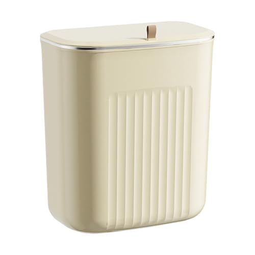 Hanging Trash Can Kitchen Compost Bin with Lid, 7/9 Liter Wall-Mounted Garbage Can for Kitchen Cabinet Door, Small Under Sink Trash Can for Cupboard, Bathroom, Office (White, 9L) - size: 9L