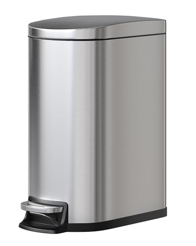 Garvee 13 gal / 50 L Stainless Steel Kitchen Trash Can with Lid, Slim Rustproof Garbage Can, Large Step-on Metal Trash Bin with Inner Bucket, Rear Handle, Soft Close Lid, Silver - color: Silver, size: 13.2 Gallons