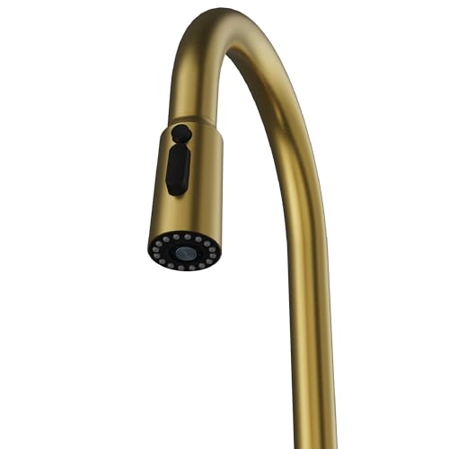Karran Elmsworth Commercial Style Pull-Down Kitchen Faucet with Dual Interchangeable Spray Heads 5-Function Revolve MAX & 3-Function Revolve Mini Aerator High-Arc Spout (Spot Free Brushed Gold) - color: Spot Free Brushed Gold