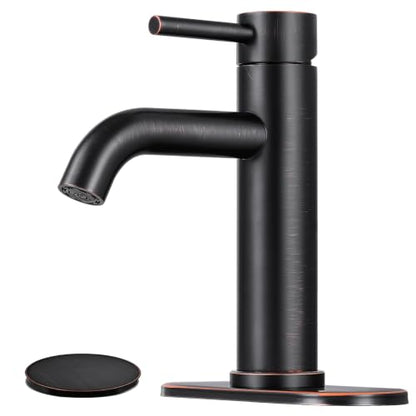 Bathroom Faucet, Single Handle Vanity Sink Faucet, Oil Rubbed Bronze | ORB, for 1/3-Hole, Stainless Steel, Ceramic Cartridge, Pop-Up Drain, Deck Plate, For Vanity Powder Laundry - color: Oil Rubbed Bronze