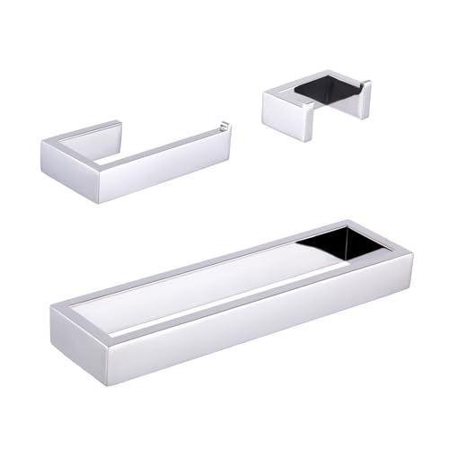 GERZWY 3-Piece Bathroom Accessory Set SUS 304 Stainless Steel Toilet Paper Holder Towel Ring Towel Hooks Wall Mount, Polished Finish HG1708-3JG - color: Polished