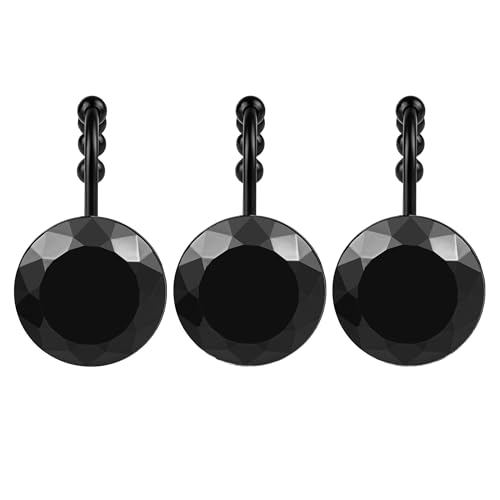 Sunlit Luxury Design Round Black Diamond Crystal Gem Bling with Glide Balls Shower Curtain Hooks with Black Hooks, Rust Proof Metal Rhinestones Glam Decorative Shower Curtain Rings, Set of 12 - color: Black With Black Hooks