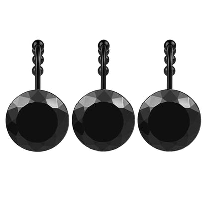 Sunlit Luxury Design Round Black Diamond Crystal Gem Bling with Glide Balls Shower Curtain Hooks with Black Hooks, Rust Proof Metal Rhinestones Glam Decorative Shower Curtain Rings, Set of 12 - color: Black With Black Hooks
