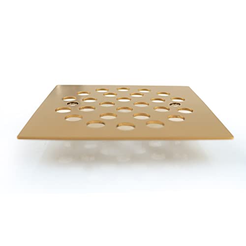 4-1/4 Inch Screw-in Square Floor Drain Cover Replacement Shower Grates with Screws (Brushed Golden) - color: Brushed Golden