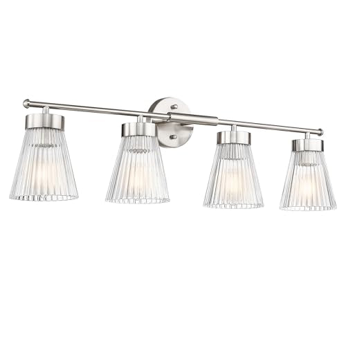 HWH 4-Light Bathroom Vanity Light Fixtures, Brushed Nickel, 5HZG97B-4W BN | Sturdy Damp-Proof Metal, 32.2-Inch Fixture, E26 Bulbs Max 60W, Bulbs Sold Separately, Mounting Hardware Included, ETL Listed - color: Brushed Nickel, size: 4-Light