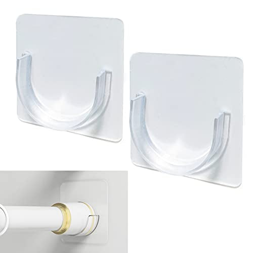 Venupple Shower Rod Holder, 2 Packs Tension Curtain Rod Bracket No Drilling, Adhesive Shower Rod Retainer Shower Curtain Rod Holder | Shower Curtain Rod not Included Transparent | Adhesive Shower Rod Retainer Shower Curtain Rod Holder for Wall| Shower Cur