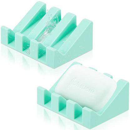 2 Pieces Silicone Soap Dish Self Draining Soap Dish Shower Waterfall Bar Soap Holder Tray with Drain Soap Saver for Kitchen Bathroom Accessories (Turquoise) - color: Turquoise