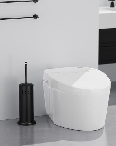DOWRY Toilet Plunger with Holder for Bathroom Black | Hidden Toilet Bowl Cleaners Long Handle with Cover Powerful Force Suction Cup Heavy Duty Deep Cleaning - color: Black