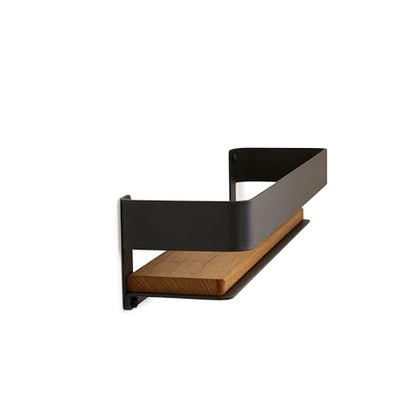Seachrome Rectangular Shower Shelf with Rail in a Polished Finish and Natural Teak Wood Insert - color: Polished