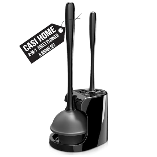 2 in 1 Plunger and Brush Set - Heavy Duty Toilet Plunger and Brush Set - Bathroom Cleaning Tools, Black Plunger and Toilet Brush Combo - Toilet Brush Plunger Set for Deeply Cleaning