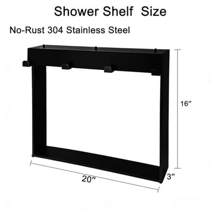 Hanging Shower Shelf with Hooks, Bathroom Caddy Shower Organizer for Shower Glass Panels, Over The Door Metal Shower Shelves for Bathroom, Black