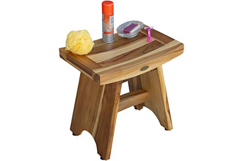 EcoDecors Teak Shower Bench 18", 300 lb Capacity – Waterproof Teak Bath Seat for Adults - Compact Spa Stool for Small Bathrooms & Walk-in Showers with Slip-Resistant Feet - size: 18" bar