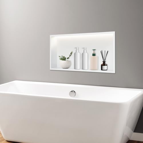 Shower Niche 25" x 13", Stainless Steel Bathroom Wall Niche, Recessed Wall Shelf with Lighting, Wall Cabinets for Bathroom Storage, White - color: White