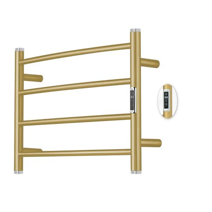 Electric Towel Warmer Rack,Heating Towel Warmer,Timer & Temperature Control,Wall-Mounted Plug-in for Bathroom,Gold,Stainless Steel,4-Bar(16.54x23.62x5.51in) - color: Round-matte Gold With Silver Top, size: 4 Bars