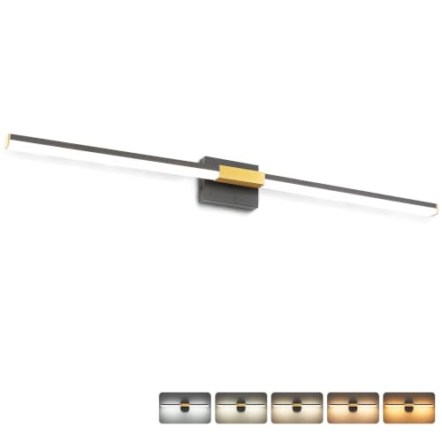 SOLFART Bathroom Vanity Lights 48-Inch: Black and Gold 5CCT Dimmable Bathroom Lights Over Mirror, Solid Frosted Acrylic, Built-in Dimmer, CRI88 Soft Light, ETL IP44 - color: Black Gold-5CCT, 5-Step Brightness Control, size: 48 inch