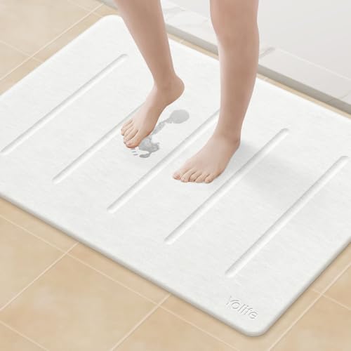 Yolife Stone Bath Mat Large, 32" x 20" Diatomaceous Earth Bath Mat for Bathroom, Super Absorbent Quick Drying Bathroom Stone Mat, Non-Slip Diatomite Shower Mat, Easy to Clean (White Grey) - color: White Grey