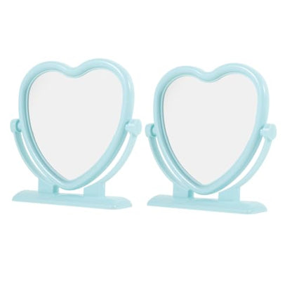 Amosfun 2pcs Heart Shaped Makeup Mirror Dual Sided Vanity Mirror Stand for Home Travel - color: Sky-blue