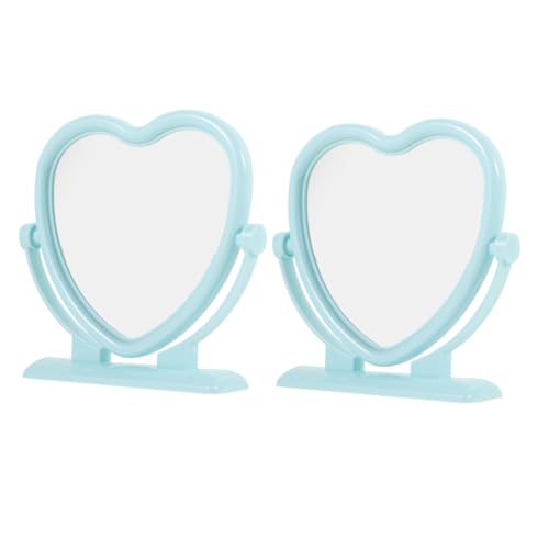 Amosfun 2pcs Heart Shaped Makeup Mirror Dual Sided Vanity Mirror Stand for Home Travel - color: Sky-blue