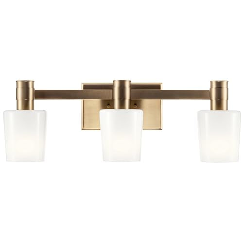 Kichler Adani 3-Light Bathroom Vanity Light, Champagne Bronze | Modern vanity light with opal glass for bathrooms and powder rooms (24" x 8.25"), 55176CPZ - color: Champagne Bronze, size: 24"