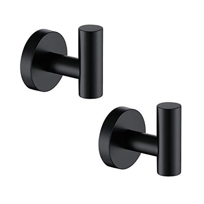 TASTOS Matte Black Bathroom Towel Coat Hook Stainless Steel, 2 Pack Robe Clothes Cabinet Closet Sponges Hooks Holder Round Style Heavy Duty Wall Hook for Bathroom Kitchen Hotel Wall Mounted - color: Matte Black