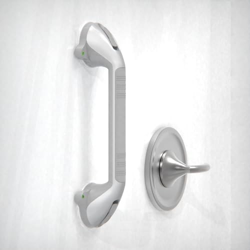 17-inch Suction Shower Grab Bar with Indicators, Tool-Free Installation, Steady Handle for Balance Assist for Bathtub,Bathroom,Toilet, Dual Tone Silver/Grey - size: 17in, Pack of 1