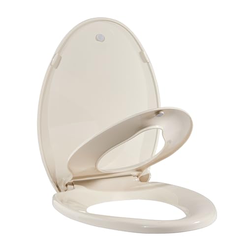 Toilet Seat, Elongated Toilet Seat with Toddler Seat Built in, Potty Training Toilet Seat Elongated Fits Both Adult and Child, with Slow Close and Magnets- Elongated Almond - color: Almond, size: Elongated, style: With Toddler Seat